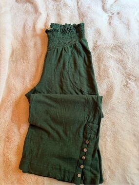 Free People Deep Green Smocked Wide-Leg pants EUC